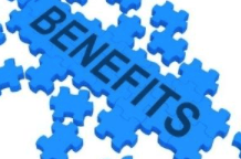 Blue puzzle pieces spelling out the word "Benefits"