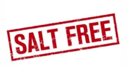 A red sign stating "Salt Free"